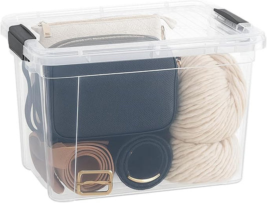 Superio Small Clear Storage Box with Lid, 8.75 Quart Plastic Container Bins for Organizing, Stackable Crates, BPA Free, Non Toxic, Odor Free, Organizers for Home, Office, School, and Dorm