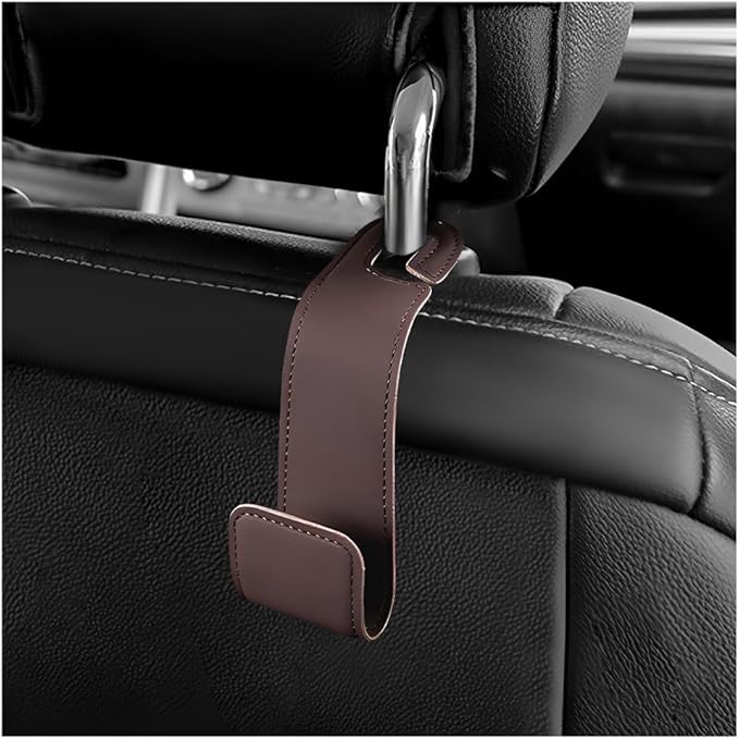 Car Seat Headrest Hook, Microfiber Leather Hanger Holder Hook for Hanging Purse and Bag, Universal Vehicle Back Seat Organizer Hook for Grocery Bag Handbag Coat (Brown)