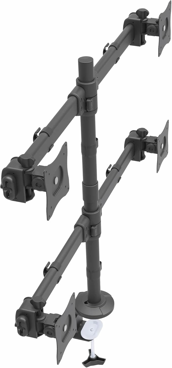 StarTech.com Desk Mount Quad Monitor Arm - Ergonomic VESA 4 Monitor Mount 2x2 up to 27" - Articulating & Height Adjustable Pole Mount - Tilt/Swivel/Rotate LCD/LED Screen - Clamp/Grommet (ARMQUAD)