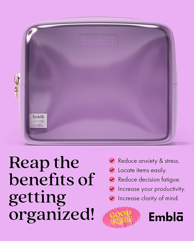 Embla Clear Large Makeup Bag Cute Big Make Up Nylon Pouches Travel Bathroom Bags for Toiletries XL Cosmetic Pouch for Women Girls Extra Large Zipper Toiletry Skincare Organizer Purple