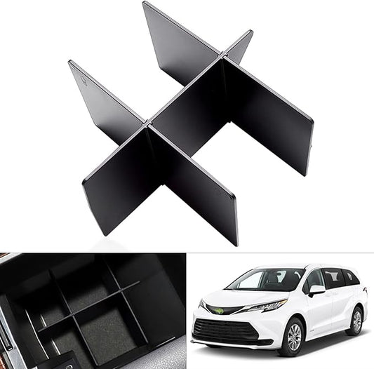 Karltys Center Console Organizer for 2021-2026 Toyota Sienna Center Console Divider Armrest Box Dividers Tray Sienna Interior Accessories ABS Black