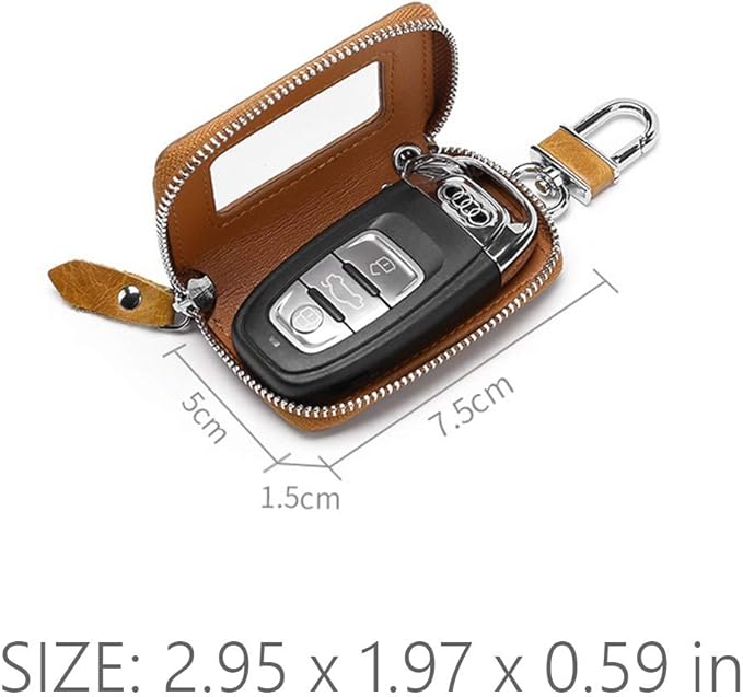 BAKUN Premium Mini Leather Car Key Case, Car Smart Key Chain Holder Wallet Zipper Bag for Remote Key Fob