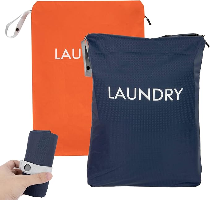 CARGEN 2 Pack Travel Laundry Bag for Dirty Clothes - Foldable and Washable Waterproof Nylon Bag with Zipper, Portable Large Laundry Organizer for Travel Gym Beach Camping and Dorm, Large 20“ x 14”