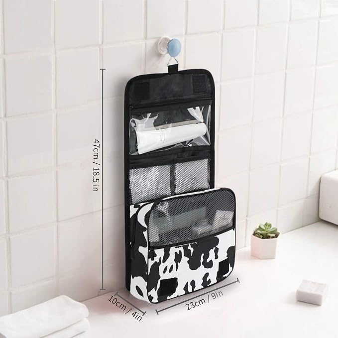 senya Hanging Travel Toiletry Bag Kit Makeup Case Cosmetics Organizer for Men Women (cow pattern)