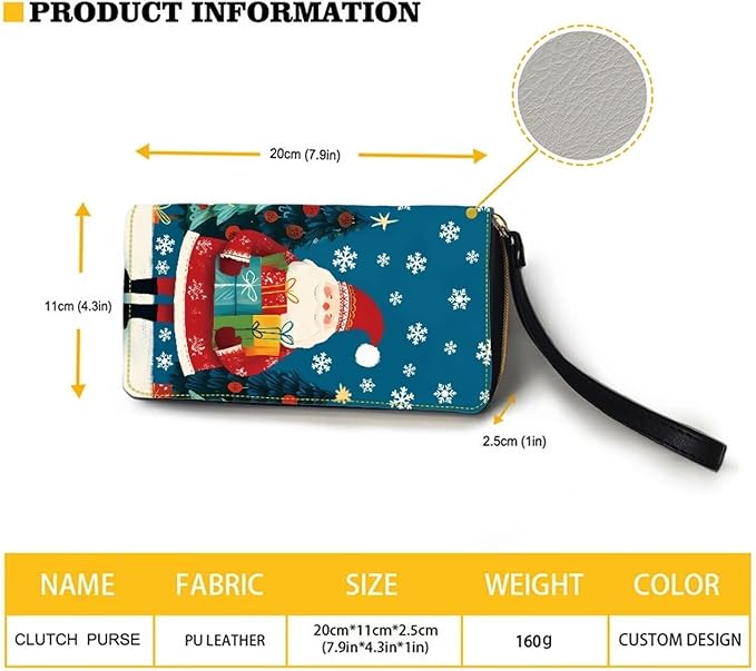 Bulopur Santa Claus Wristlet Wallet for Women Christmas Slim Thin RFID Blocking Credit Card Wallets Long Bifold PU Leather Card Holder Organizer Clutch Billfold with Zipper Ladies Girls Gift