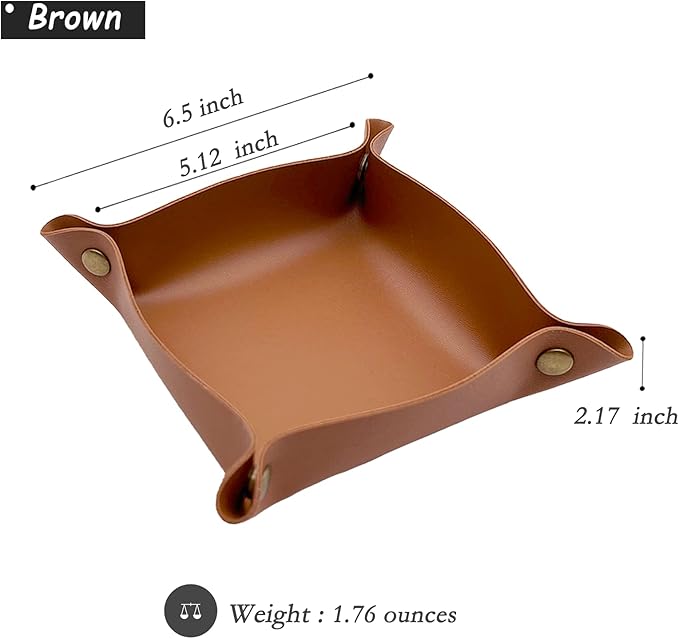 Valet Tray, EDC Catchall Tray for Keys, Watches, Jewelry, Coin and Wallet, Desktop Organizer (Brown-S)