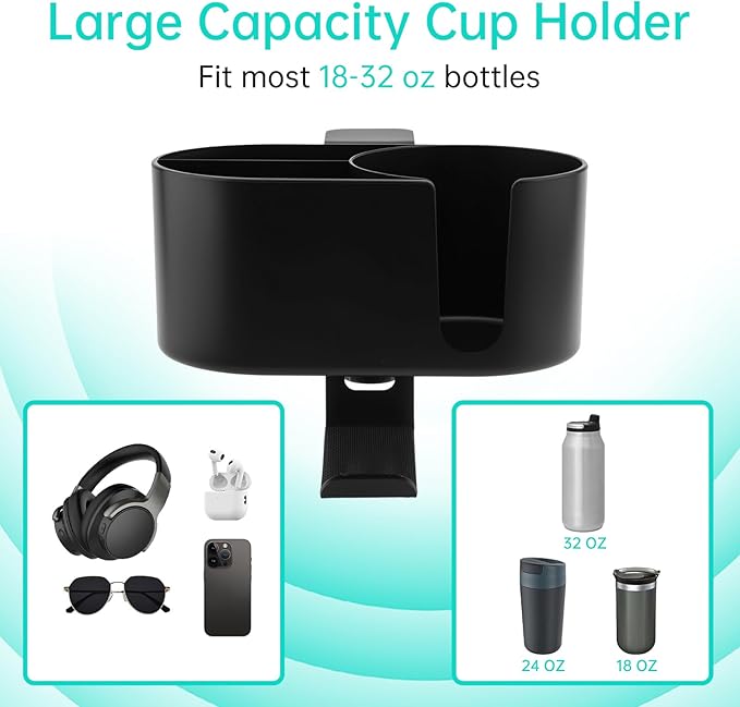 Desk Cup Holder 4 in 1 Detachable Clamp-on Under Desk Headphone Hanger for Expanding Office Pen Organizer Desktop Storage for Cup Phone Pen (Black)