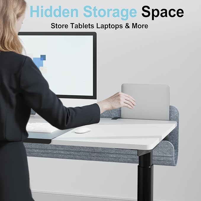 Felt Under Desk Cable Management Tray, 47.2" Cord Organizer with Clamp or Screw Mount, Laptop & Tablet Slot, Desk Cable Organizer for Home & Office