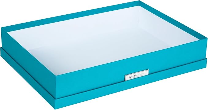 Bigso Sverker Fiberboard Legal and Art Storage Box | Scrapbook Storage Box for Loose Papers and More | Durable Document Boxes with Lid and Metal Label Holder | 17.1’’ x 12.2’’ x 3.3’’ | Turquoise