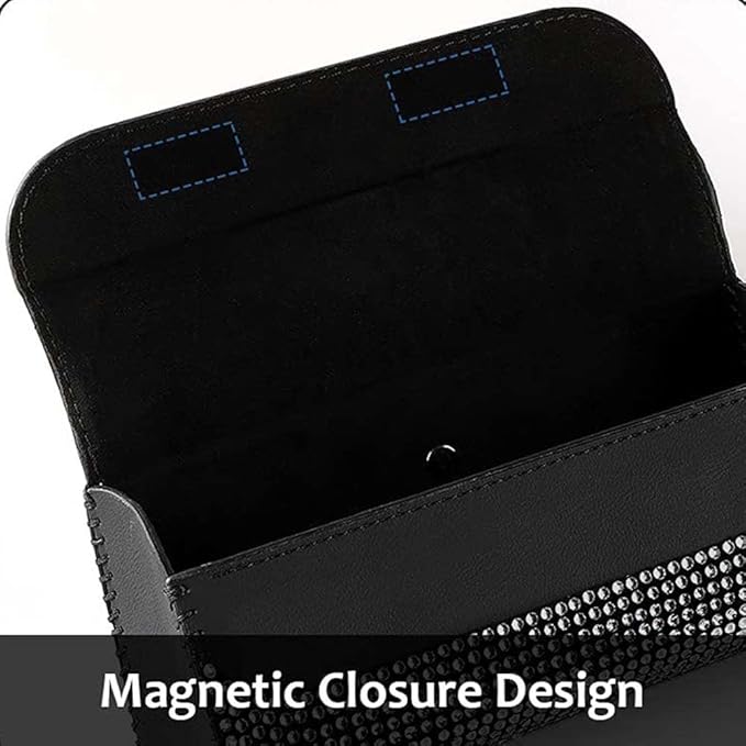 Riloer Glasses Holder for Car Sun Visor, Universal Full Rhinestone Sunglasses Clip Storage Case, Front Sun Visor Mount Organizer Case for Glassess, Bling Red