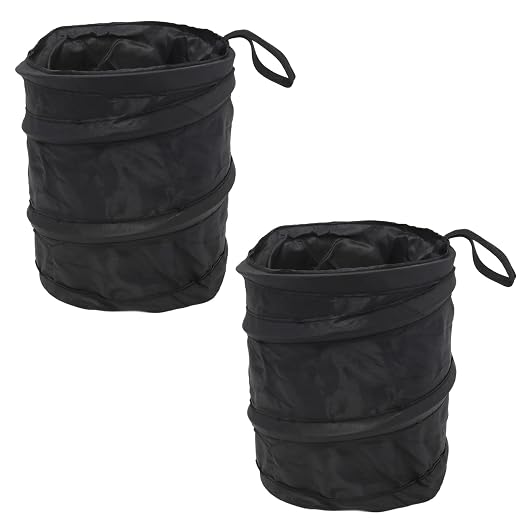 2 Pack Collapsible Car Trash Can, Mini Pop-Up Waterproof Auto Garbage Bin with Velcro for Hanging, Vehicle Carrying Trash Bag for Car, Truck, SUV, Mini Van,Black