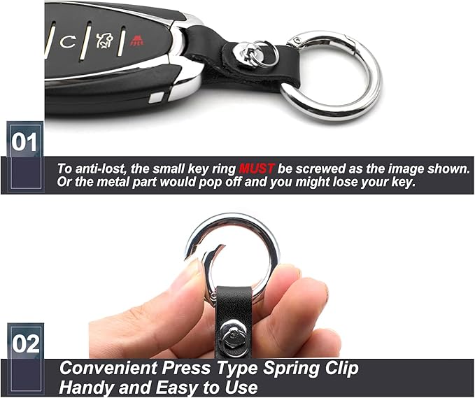 Circle Carabiner Keychain Clip Quick-Release Spring Ring & Anti-lost Ring Attach Leather Key Chain, No Screwdriver Required, 1 Pack, Black