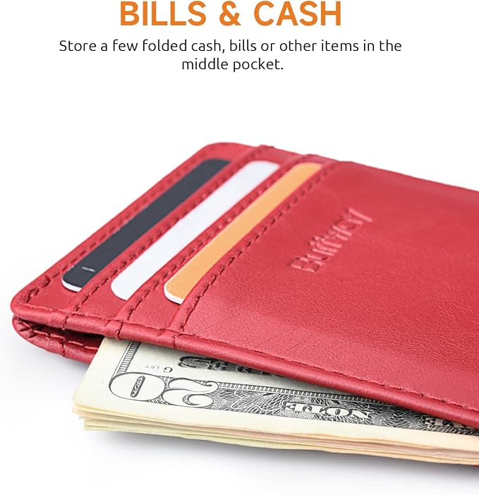 Buffway Mens Slim Wallet, Minimalist Thin Front Pocket Leather Credit Card Holder with RFID Blocking for Work Travel | Minimalist, Thin, Front Pocket, Credit Card Holder, RFID Blocking, for Work Travel