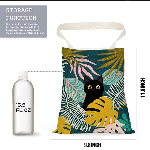 Black Cat Car Trash Bag, Palm Car Trash Bag Hanging, Palm Accessories, Summer Decor Waterproof Cars Back Seat Hanging Organizer Garbage Can for Vehicle Travelling Camping