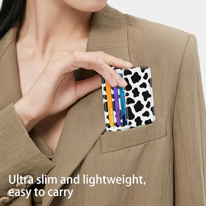 Slim Minimalist Front Pocket RFID Blocking Credit Card Holder Small Wallet Cute Card Cases for Women,Cow