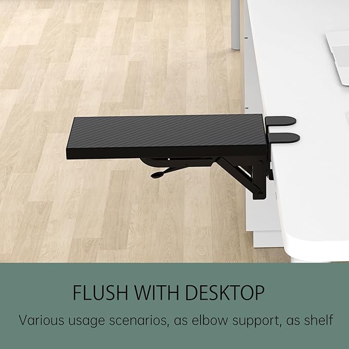 Ergonomics Desk Extender Tray, 11.8x5.9" Punch-Free Clamp on, Foldable Keyboard Drawer Tray, Table Mount Arm Wrist Rest Shelf, Computer Elbow Arm Support