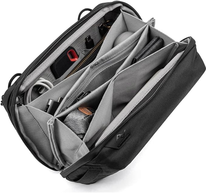 Peak Design Tech Pouch, Black, Electronics Organizer for Travel or Everyday Carry, Origami-Style Storage, Cable Pass-Through, Weatherproof Recycled Nylon, Gear Carry Bag for Men and Women