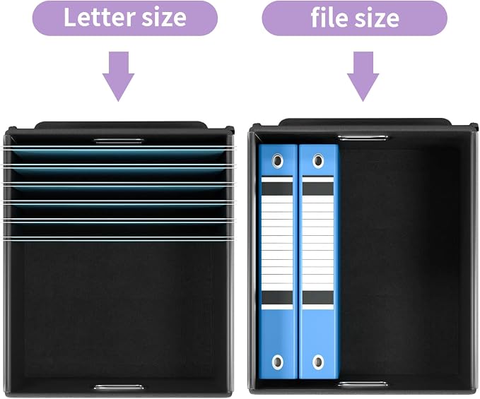 File Organizer Box with Lid, Collapsible File Folder Organizer for Office Document Storage, Filing Box with Plastic Slide for Letter Size Hanging File Folders(1 Pack, Lavender)