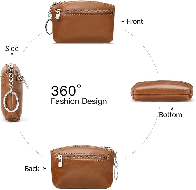 SENDEFN Genuine Leather Small Coin Purse Pouch Change Holder Wallet for Women With KeyChain