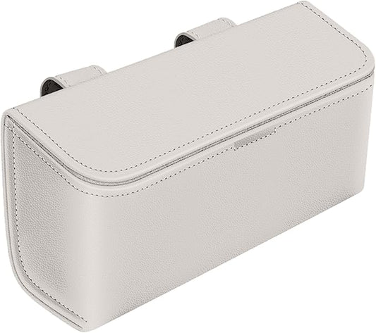 Car Sunglasses Holder, Large Capacity Universal Fit Magnetic Closure Clip-On Visor Accessories Glasses Protective Storage Box for Man Women Beige