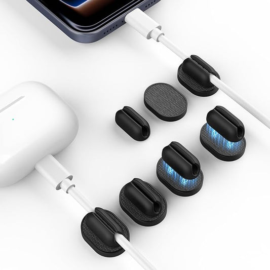 6 Pack Magnetic Cable Holder [2 in 1 Magnet & Adhesive] Cable Clips Silicone for Phone Charger, SODI Minimalist Cord Holder for Nightstand, No-Residue Adhesive Cord Organizer for Desk, Car, Office