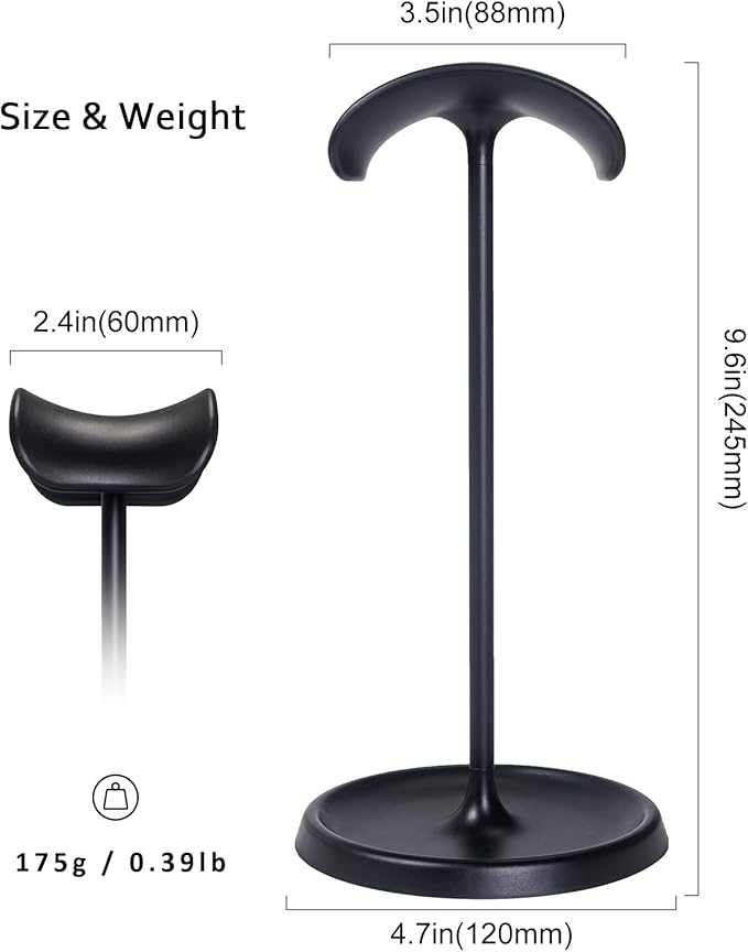 Headphone Stand, Curved Headset Stand with Storage Tray, Heavy Base Gaming Headset Holder for AirPods Max, AirPods Pro, Beats, Bose, Sony and More (Black)