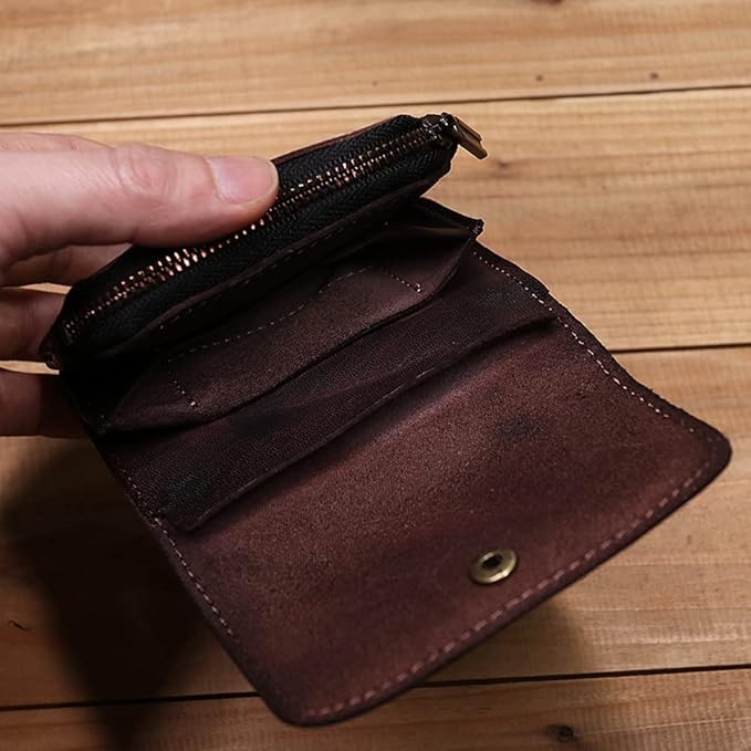 1 Pcs Leather Zipper Coin Purse Wallet With Card Slots,Snap Leather Coin Pouch, Coin Organizer, Change Holder,Card Case, Leather Zipper Storage Bag for Men & Women