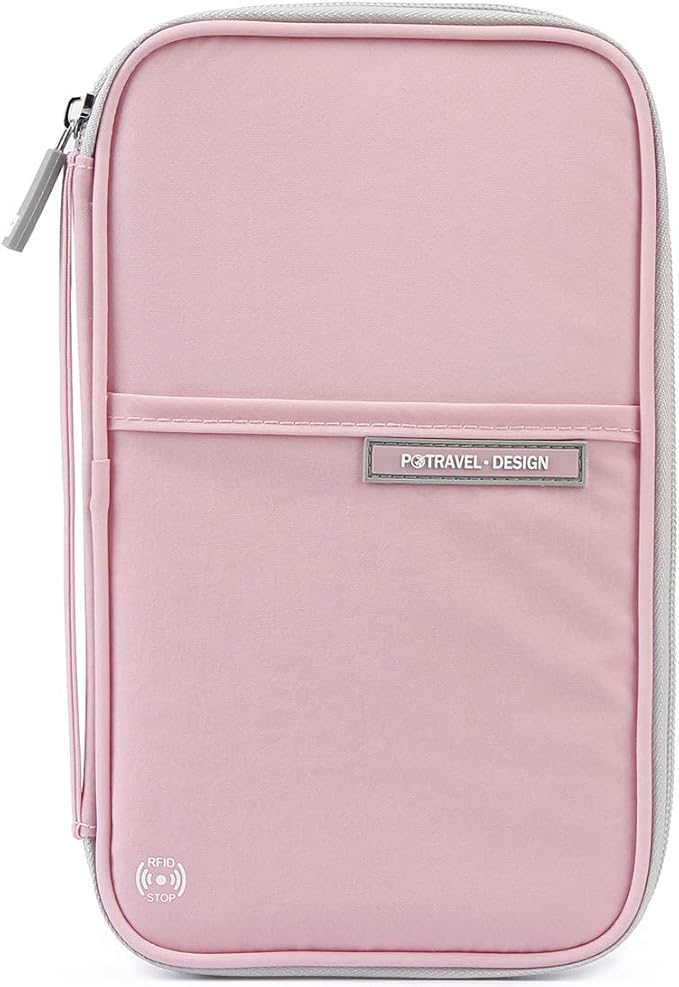 VanFn Passport Wallet, RFID Family Travel Passport Holder With Hand Strap, RFID Blocking Credit Card Wallet For Men & Women, Trip Document Organizer Fits Phone And Tickets P.Travel Series (Pink)