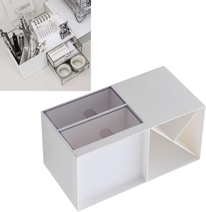 Srliya Desktop Storage Box, Minimalist Multifunction Desk Organizer with Drawer for Bedroom, Living Room, Office