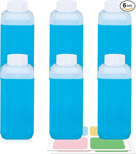 DEMORA 8oz Small Square Plastic Travel Bottles, Reusable Leak Proof Liquid Containers with Caps and Stickers for Pill, Water, Juice (Translucent, 6 Pcs)
