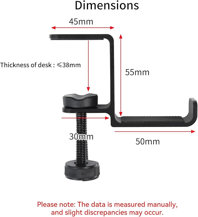 aceyoon Under Desk Headphone Hanger, Aluminum Headphone Stand,Headset Holder Space-Saving for Bag/Backpack/GamingHeadphone, Black