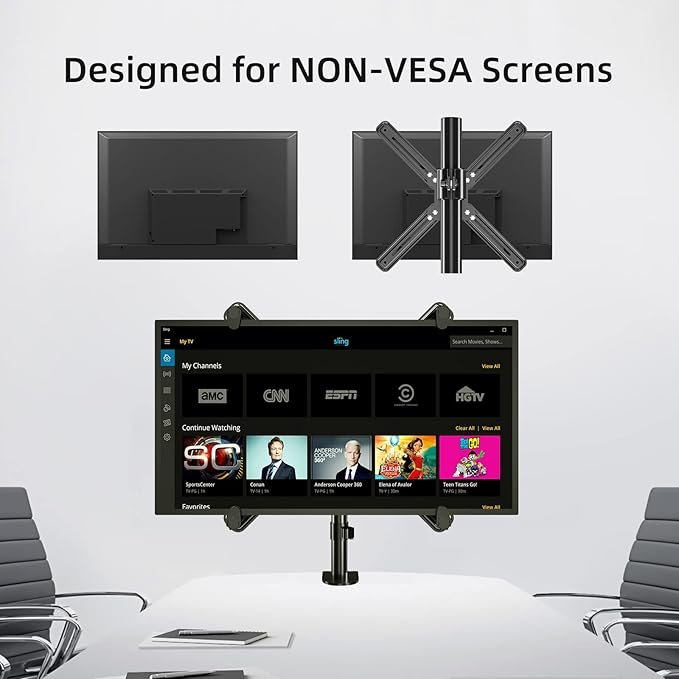 Non-VESA Single Monitor Arm Desk Mount with VESA Adapter Brackets, Holds Screens up to 27inches Without VESA Holes, Fully Adjustable Stand with C-Clamp, Grommet Base