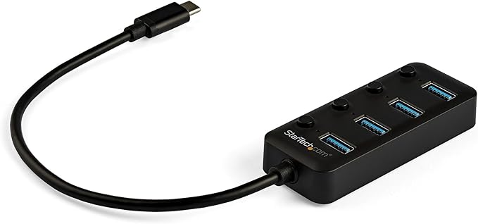 StarTech 4 Port Bus Powered USB C Hub with Individual On/Off Switches, USB 3.0 (5Gbps) Expansion Hub, Desktop/Laptop USB-C to USB-A Splitter