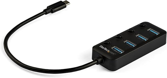 StarTech 4 Port Bus Powered USB C Hub with Individual On/Off Switches, USB 3.0 (5Gbps) Expansion Hub, Desktop/Laptop USB-C to USB-A Splitter