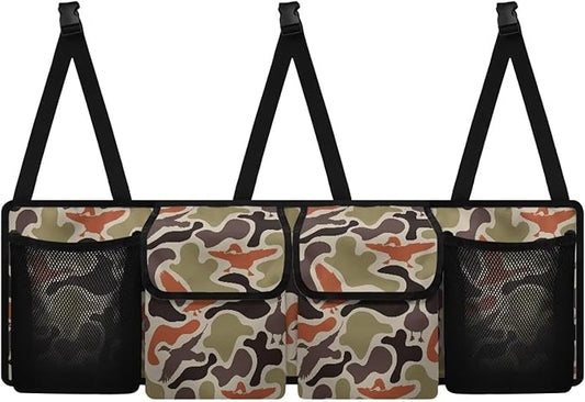 Duck Camouflage Hanging Car Organizer Waterproof Car Trunk Organizer with Lid Large Capacity Backseat Hanging Storage Bag with 4 Pockets for Most Cars,SUV,Sedan