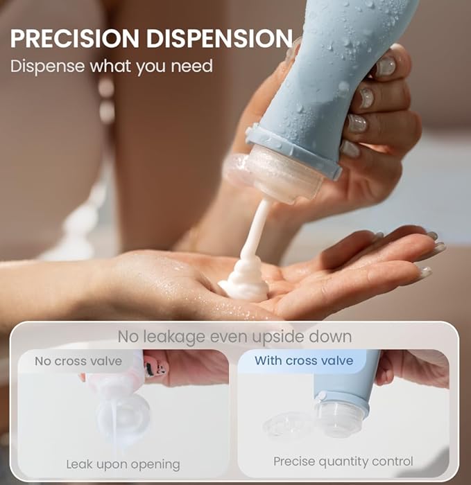 Travel Bottles for Toiletries, TSA Approved 2oz Container, High-Effeiciency Leak-Proof Ultrasonic Technology, Silicone Refillable Squeezable Travel Accessories for Shampoo Conditioner Lotion (3 Pcs)