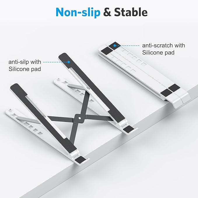 OMOTON Laptop Stand, Laptop Stand for Desk Ergonomic 7-Levels Angles Adjustable Computer Stand, Portable ABS Laptop Riser Holder Compatible with All Laptops and iPad（10-15.6", White