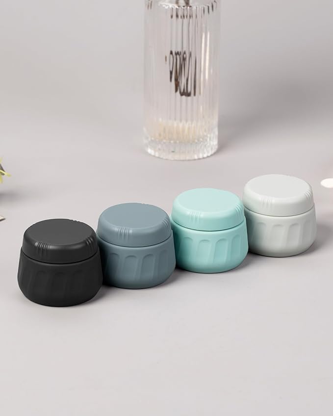 Mrsdry Travel Containers for Toiletries, TSA Approved Travel Size Toiletries 4 Pack, Refillable Containers, With Clear Bag, Leak Proof Silicone Jars, Essentials Creams Jars Carrying Small Items