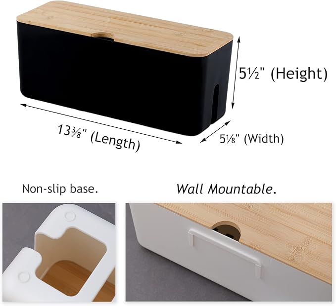 Changsuo Wall Mount Cable Management Box Large Cable Organizer Box for Extension Cord Power Stripe Surge Protector Wire Management Concealer Organizer Cover Hider for Desktop (Large, Black)