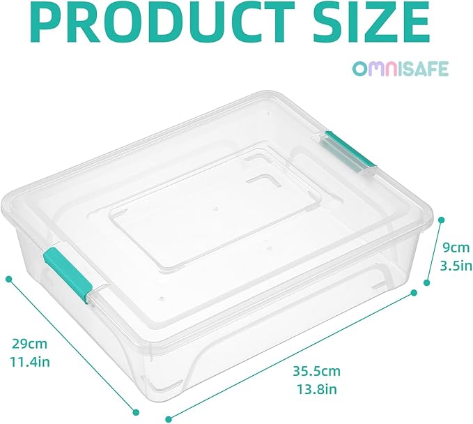 Plastic Storage Bin with Lid, Stackable Design, Clip Box for Crafts, Supplies and Office Items Container (4 Pack 10 Quart Green)