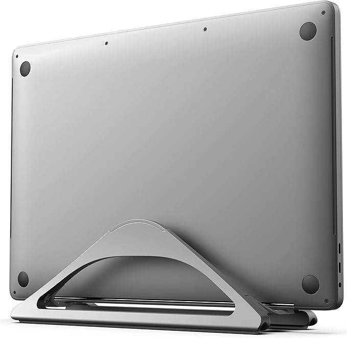 HumanCentric Vertical Laptop Stand for Desks in Space Grey, Upright Adjustable Holder to Dock Apple MacBook Stand, and Other Laptops to Organize Work & Home Office, Automatic Grip