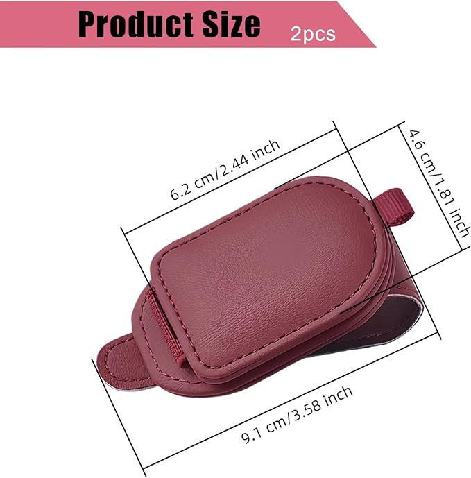 Sunglass Holder for Car Visor, Magnetic Leather Eyeglass Holder, Universal Car Sunglass Organizer Visor Accessories for SUV Truck Pickup, 2 Pack (Red)