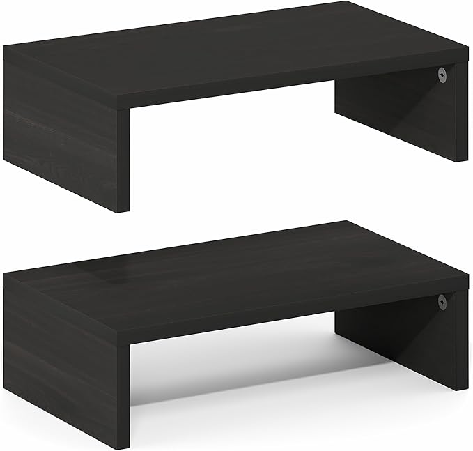 Furinno CLASSIC Monitor Stand Riser Set of 2, 15.7" Wide Dual Monitor Riser, Stackable Separable Laptop Stand for Desk, Desktop Organizers and Accessories, for Office Supplier, Espresso