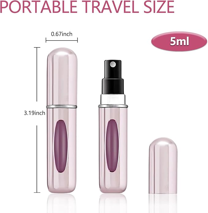 opasyo 4 Pcs Mini Perfume Atomizer Refillable Bottle, 5ml Portable Bottom Fill Scent Dispenser, Leak-Proof Cologne Travel Spray Pump for Purse & Luggage (Silver/Pink/Blue/Black)