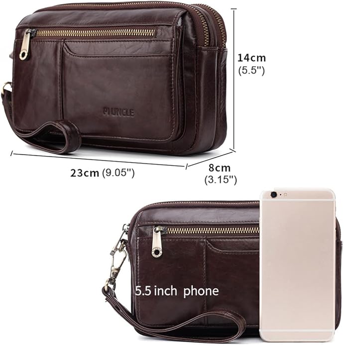 KPYWZER Leather Clutch Purse Wallet Men Wrist Bag