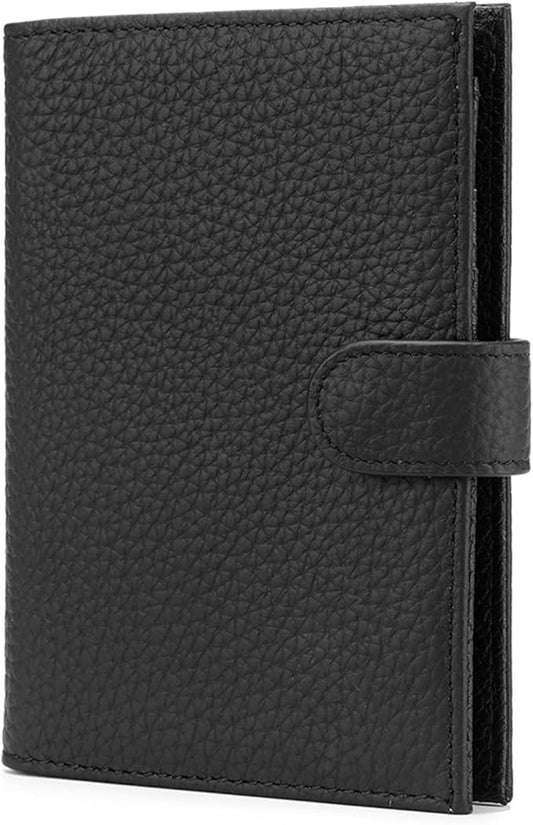 Karmiir RFID Slim Passport Holder for Man & Women, Compact Leather Passport Wallet with Card Holders SIM Slots, Zippered Coins Pocket and Cash Holder Travel Passport Cover Case, Black