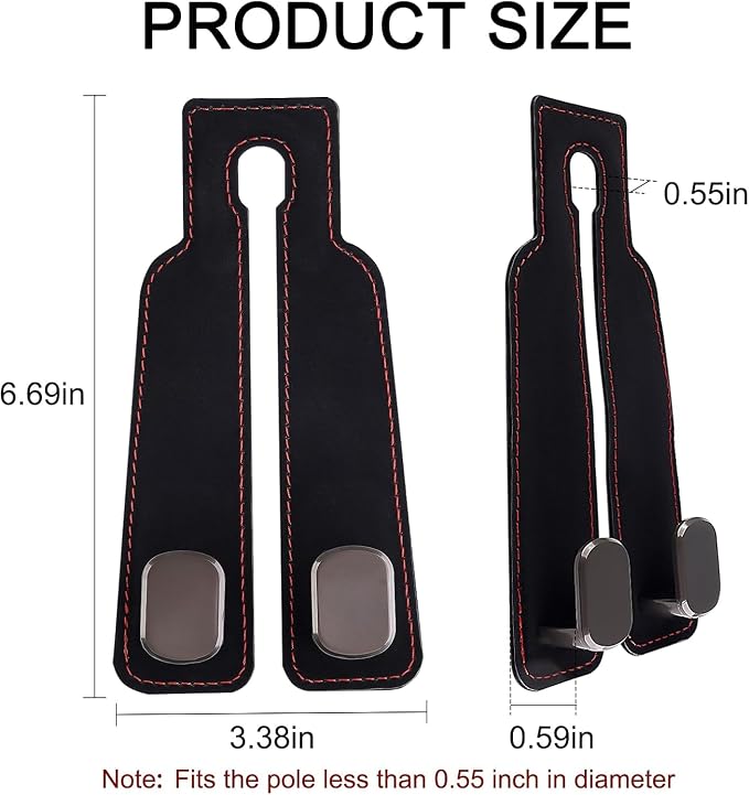 Car Seat Headrest Hooks – Premium Microfiber Leather and Alloy Hangers for Handbags, Purses Coats Groceries Umbrellas Heavy Duty Hook Holds Up to 45 lbs Keep Your Car Clean and Organized (Black)