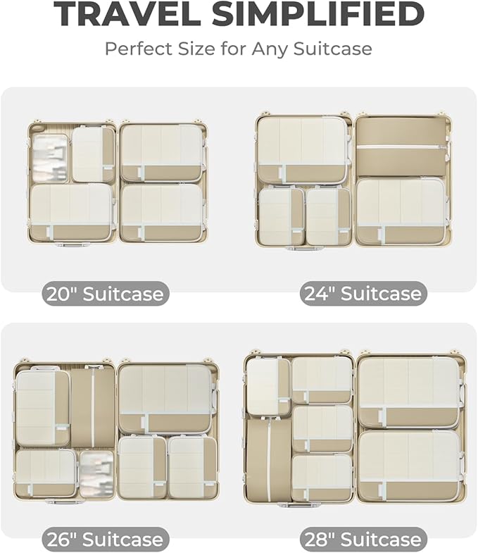 Percover Compression Packing Cubes 10-Piece Set, Packing Cubes Compression for Travel with Toiletry Bag, Laundry Bag & Shoe Bag, All-in-One Travel Organizer for Carry On & Checked Luggage, Camel