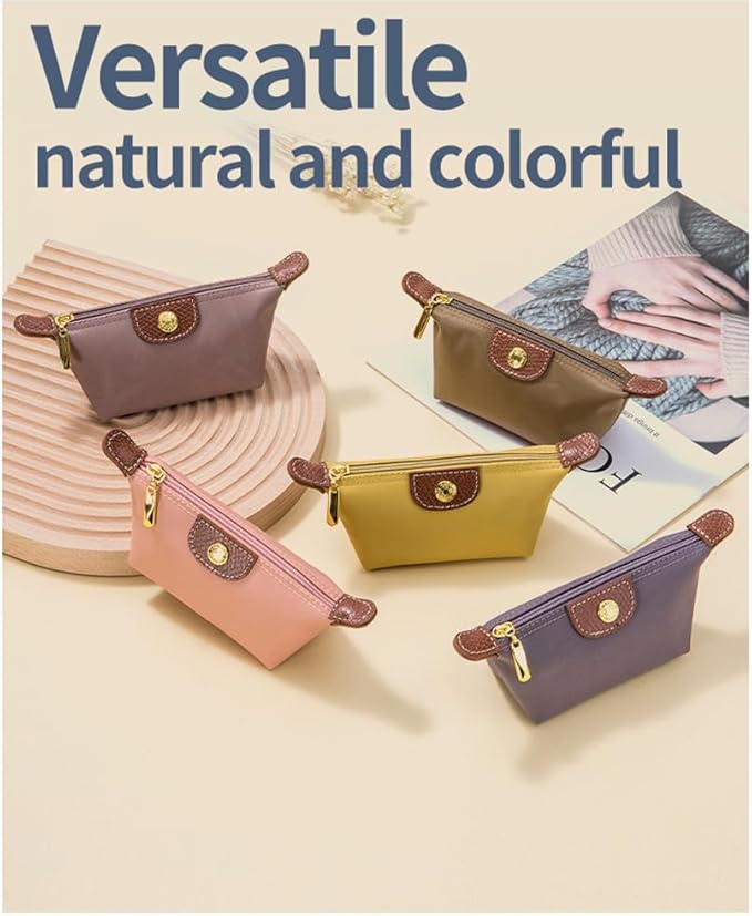 Womens Unique Change Purse Vintage Nylon Zip Coin Wallet Mini Bag (Brown)