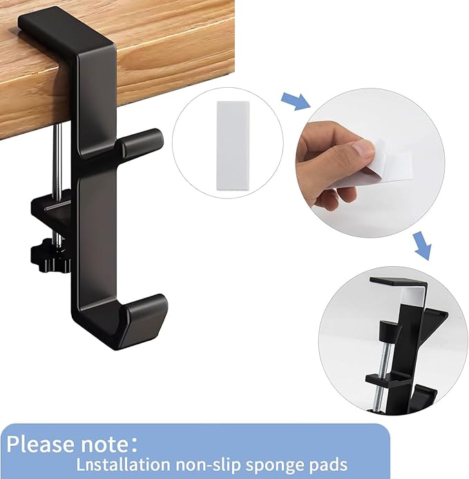 Headphone Stand - Aluminum Alloy Headphone Holder, Under Headset Stand for Desk Fit for PC Gaming Headset Hanger Hook Suitable for Office, Computer, Student Class Desk, Handmade Creator Table (Black2)
